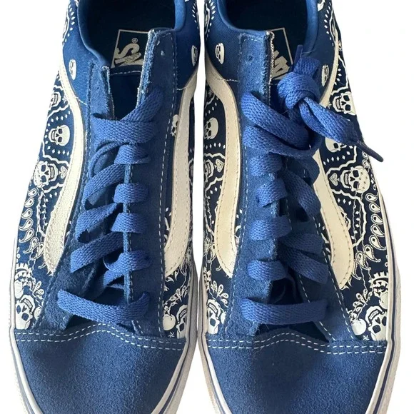 Vans Old Skool Skull Bandana Blue White Skate Sneakers Shoes Mens 9 Womens 10.5 - Picture 6 of 9